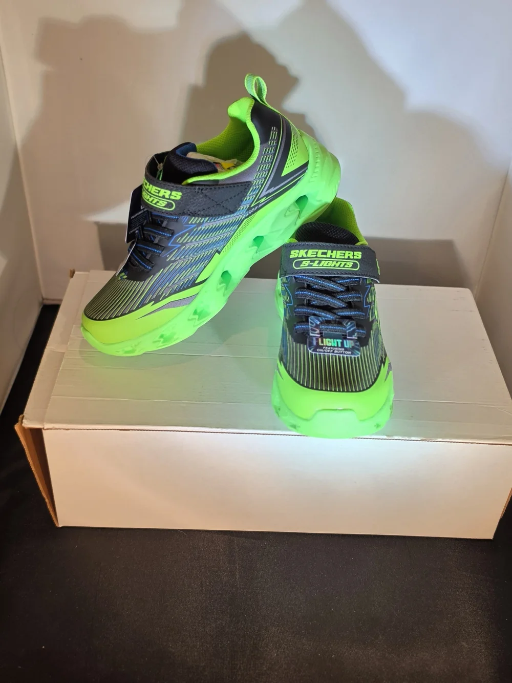 Skechers Kids' Neon Green and Black Light-Up Sneakers